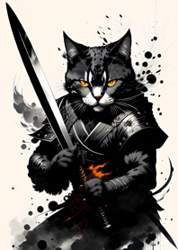 Ink wash cat samurai A99404