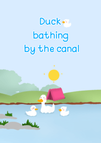 Duck bathing by the canal