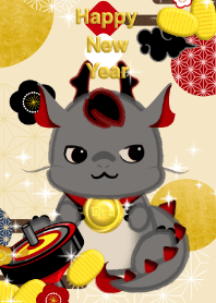 Happy New Year(gold medal, black dragon)