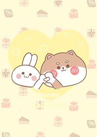 可愛寶貝柴犬與兔兔的愛心/黃色