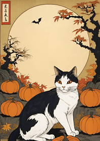 浮世絵 - 万聖節猫 7292B0