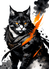 Ink wash cat samurai 2e1982