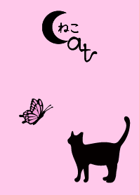 Cat silhouette&butterfly3 -Pink-