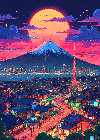 Mount Fuji full moon