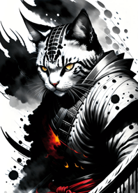 Ink wash cat samurai 335C8b