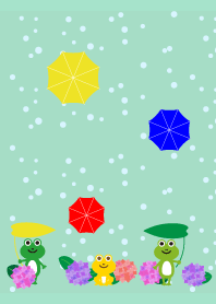 雨の日のかえる　 青緑