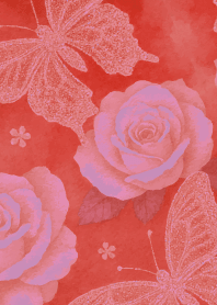 Butterfly and rose2 on red