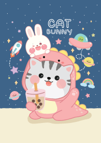 Cat Dino & Bunny Cute (Navy)