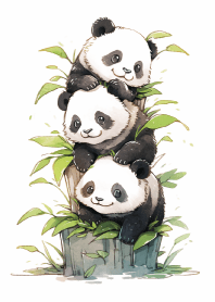 可愛的熊貓疊羅漢