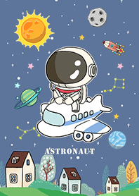 Cute Astronaut/Travel by Plane/gray blue