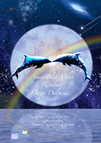 Space Blue Moon Rainbow Happy Dolphin