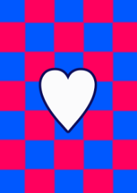 Pink and Blue block check heart