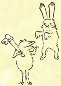 超鳥獣戯画の着せかえ カエルとウサギ 和風