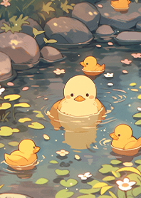 Duck family by the lakeside