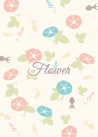 ดอกไม้011ผักบุ้ง/สีชมพู×ฟ้าเขียว×สีเบจ