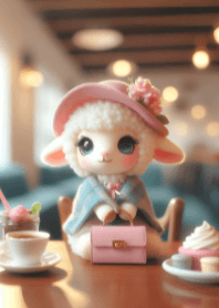Cute Lamb in Coffee Cafe V.1