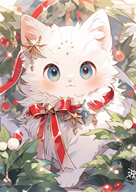 氣質高雅的聖誕白貓❤