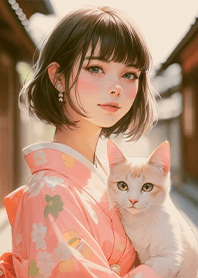 美人絵 京都癒しの旅5.1~和服少女&猫