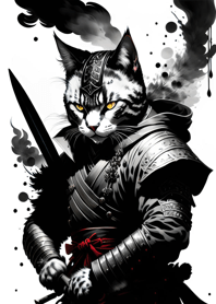 Ink wash cat samurai 24cEcB