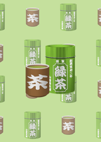 緑茶の茶筒と湯呑み茶碗