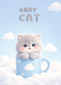 Kawaii Gray Cat In Sky Land