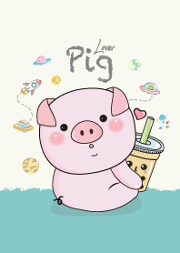 Pig & Milk Tea On Space. (Green)