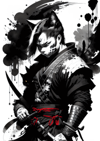 Ink Wash Samurai Cat f7D234