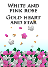 白とピンクのバラ<金のハートと星>