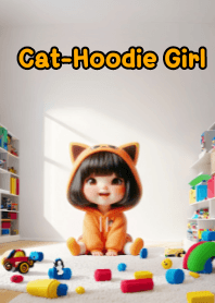 子供部屋の猫パーカーの女の子