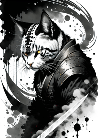 Ink wash cat samurai 8D65b2