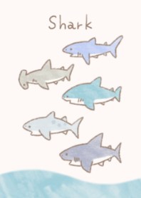 手書き水彩のサメ