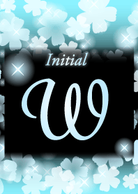 【W】イニシャル❤️お花-水色×黒-