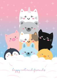 happy white cat and friends