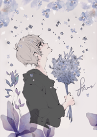 花と少年・水色花