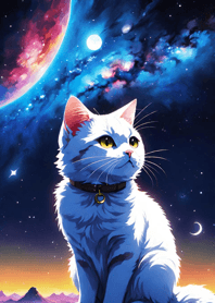 夜の月と星の猫 d8A6f5
