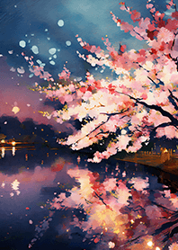 Beautiful night cherry blossoms#203