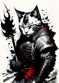 Ink wash cat samurai 22A291