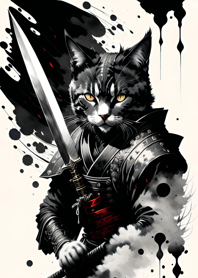 Ink wash cat samurai A60f05