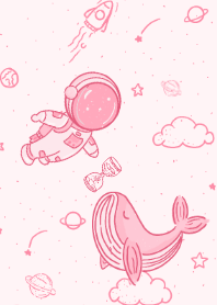 단순 분홍색 우주 비행사와 고래