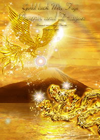 Gold luck Mt. Fuji Phoenix and Dragon