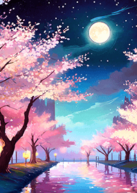 Beautiful night cherry blossoms#1637