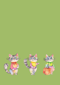 Cats' outing on moss green