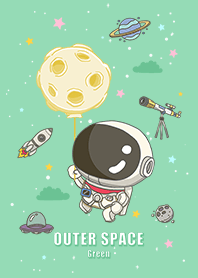 浩瀚宇宙 可愛寶貝太空人 滿月 綠色星空