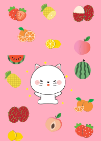 Cute White Cat And Fruit