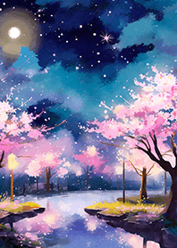 Beautiful night cherry blossoms#1249