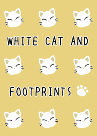 WHITE CAT AND FOOTPRINTS/DUSTY YELLOW