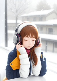 窓辺の少女 - 冬の雪 1