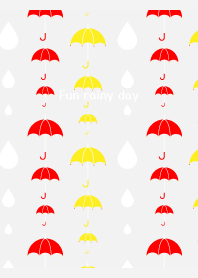 Umbrella and raindrops on white