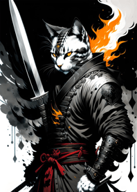 Ink wash cat samurai 646067