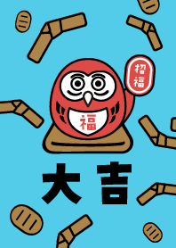 LUCKY DARUMA OWL / Powder Blue x Gold